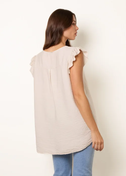 Blue Vanilla Stone One Button Frill Sleeve Top - One Size Image 4