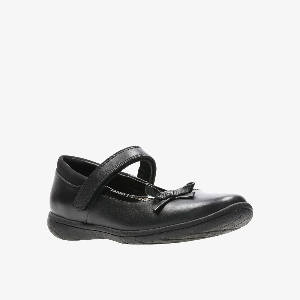 Clarks School Girls Black Venture Star Leather Narrow - 10 Infants Image 3