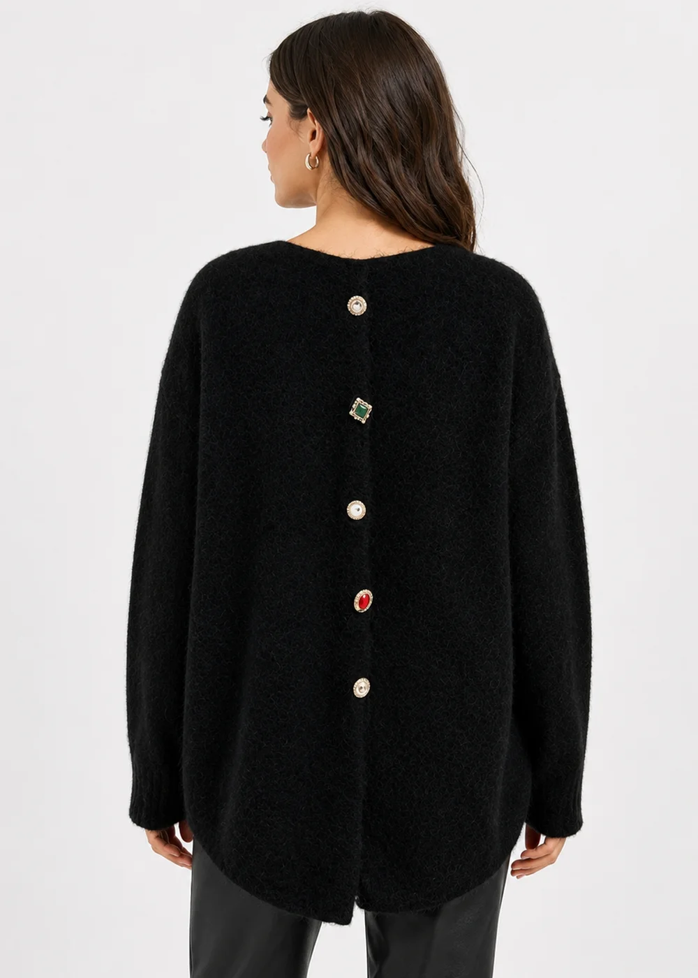 Gini London Black Long Sleeves Jewelled Back Knit Jumper - S/M Image 2