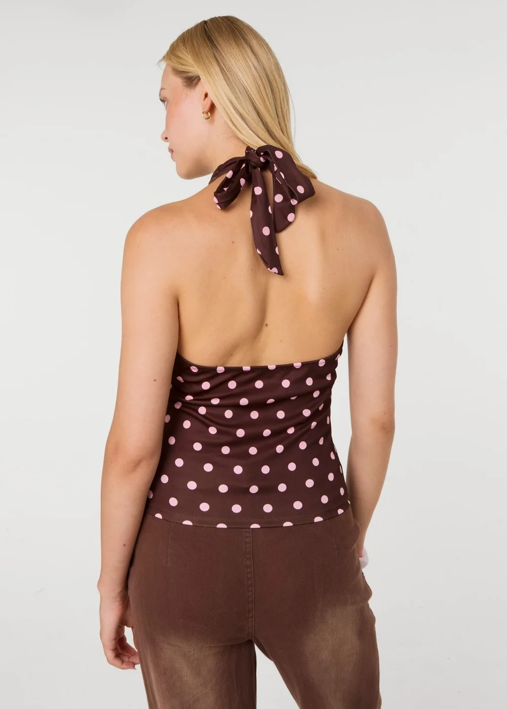 Pink Vanilla Brown Polka Dot Cowl Neck Top - One Size Image 4