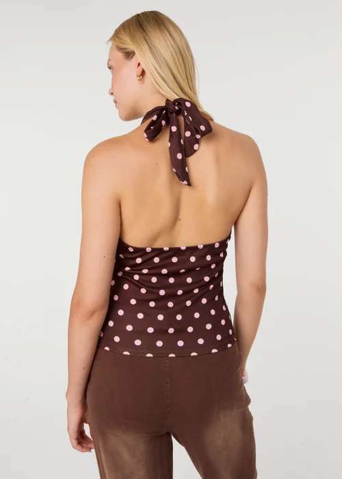 Pink Vanilla Brown Polka Dot Cowl Neck Top - One Size Image 4