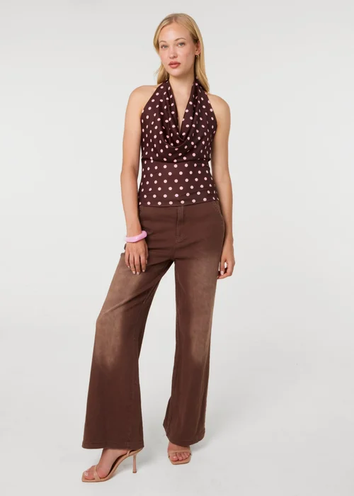 Pink Vanilla Brown Polka Dot Cowl Neck Top - One Size Image 2