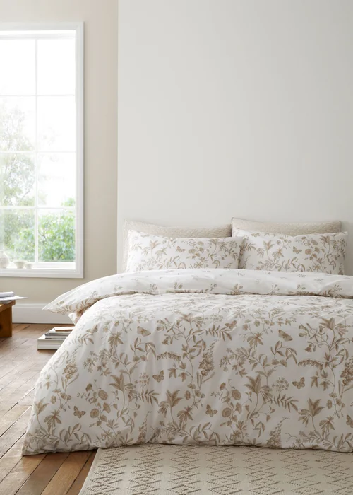 Bianca Fine Linens Thea Floral 200 Thread Count Cotton Reversible Duvet Cover Set Natural - Single Image 1