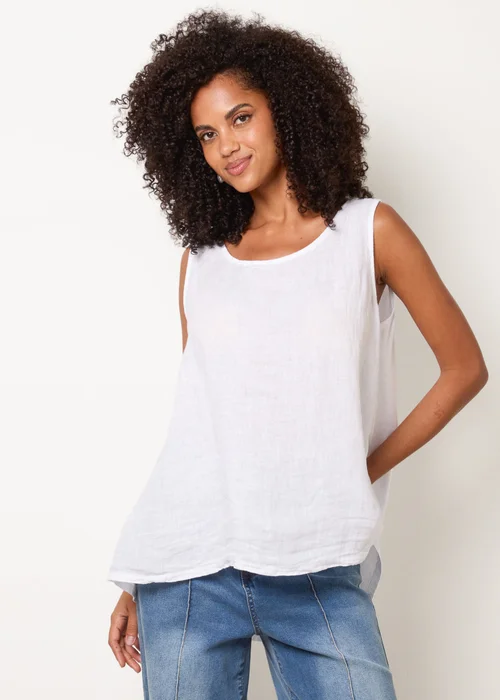Blue Vanilla White Jersey Back Linen Woven Front Sleeveless Top - One Size Image 2