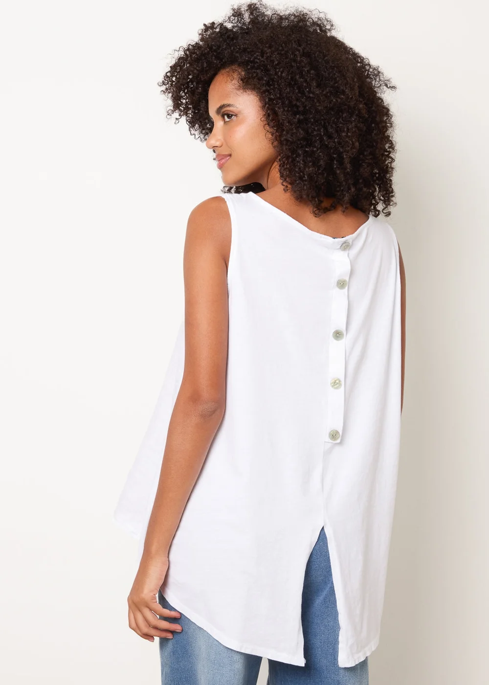 Blue Vanilla White Jersey Back Linen Woven Front Sleeveless Top - One Size Image 1