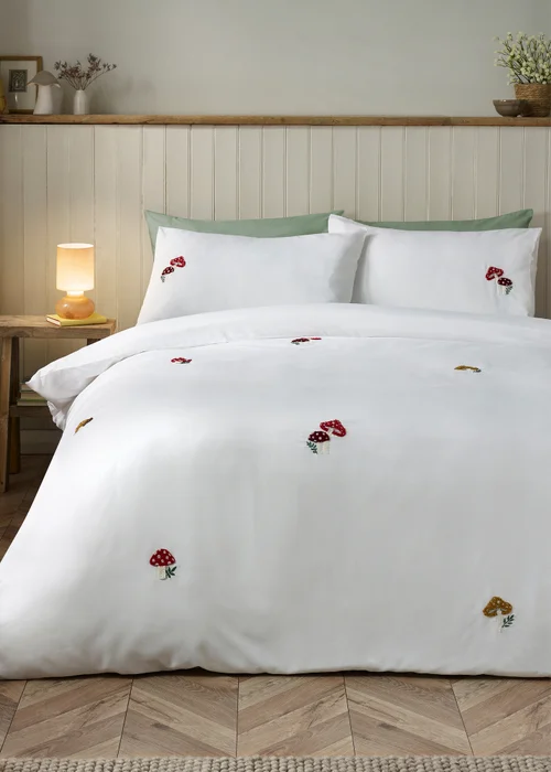 Catherine Lansfield Woodland Crochet Embroidered Duvet Cover Set White - Single Image 1