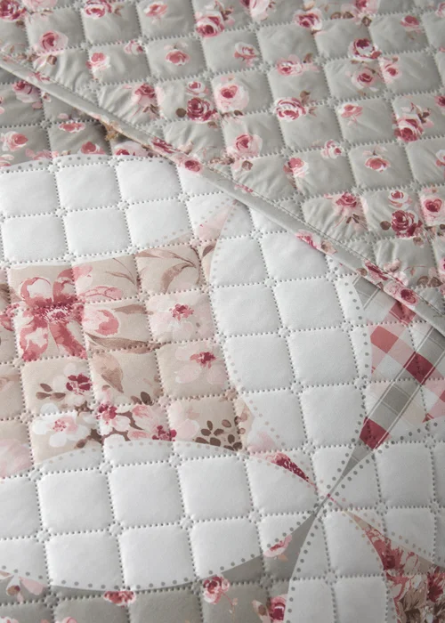 Catherine Lansfield Pinsonic Patchwork Quilted 220x230cm Bedspread Green - One Size Image 3