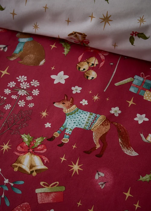 Catherine Lansfield Christmas Enchanted Twilight Reversible Duvet Cover Set Red - Single Image 4