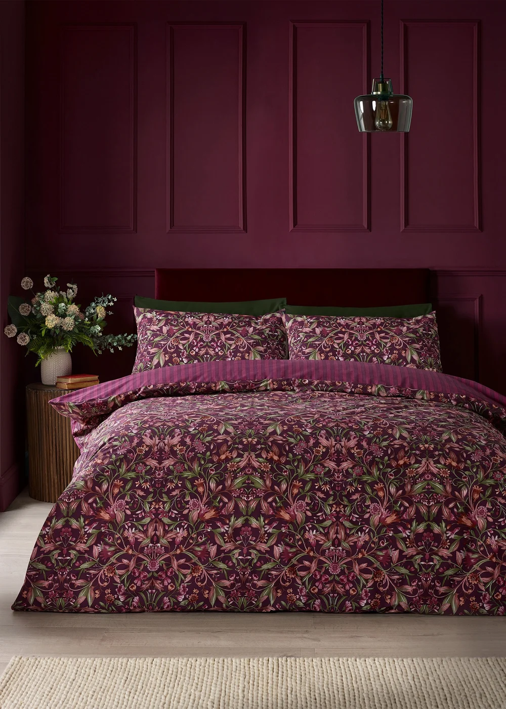 Catherine Lansfield Richmond Floral Reversible Duvet Cover Set Plum - Double Image 1