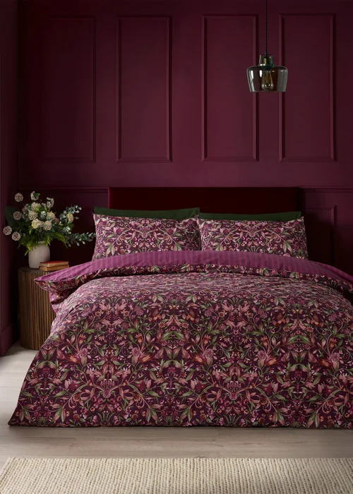 Catherine Lansfield Richmond Floral Reversible Duvet Cover Set Plum - Double Image 1