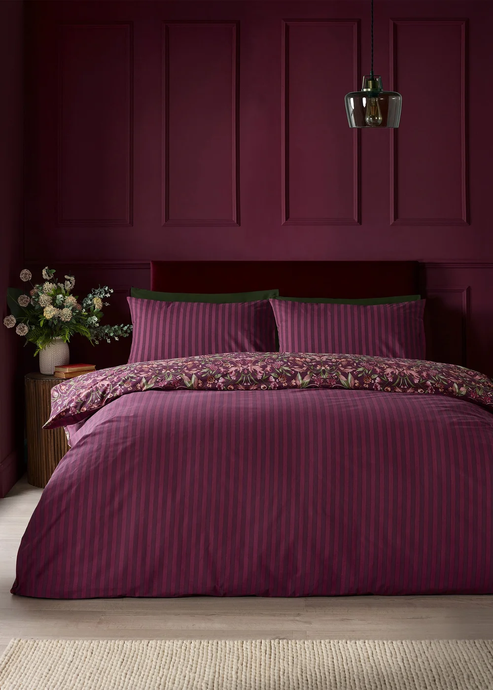 Catherine Lansfield Richmond Floral Reversible Duvet Cover Set Plum - Double Image 2