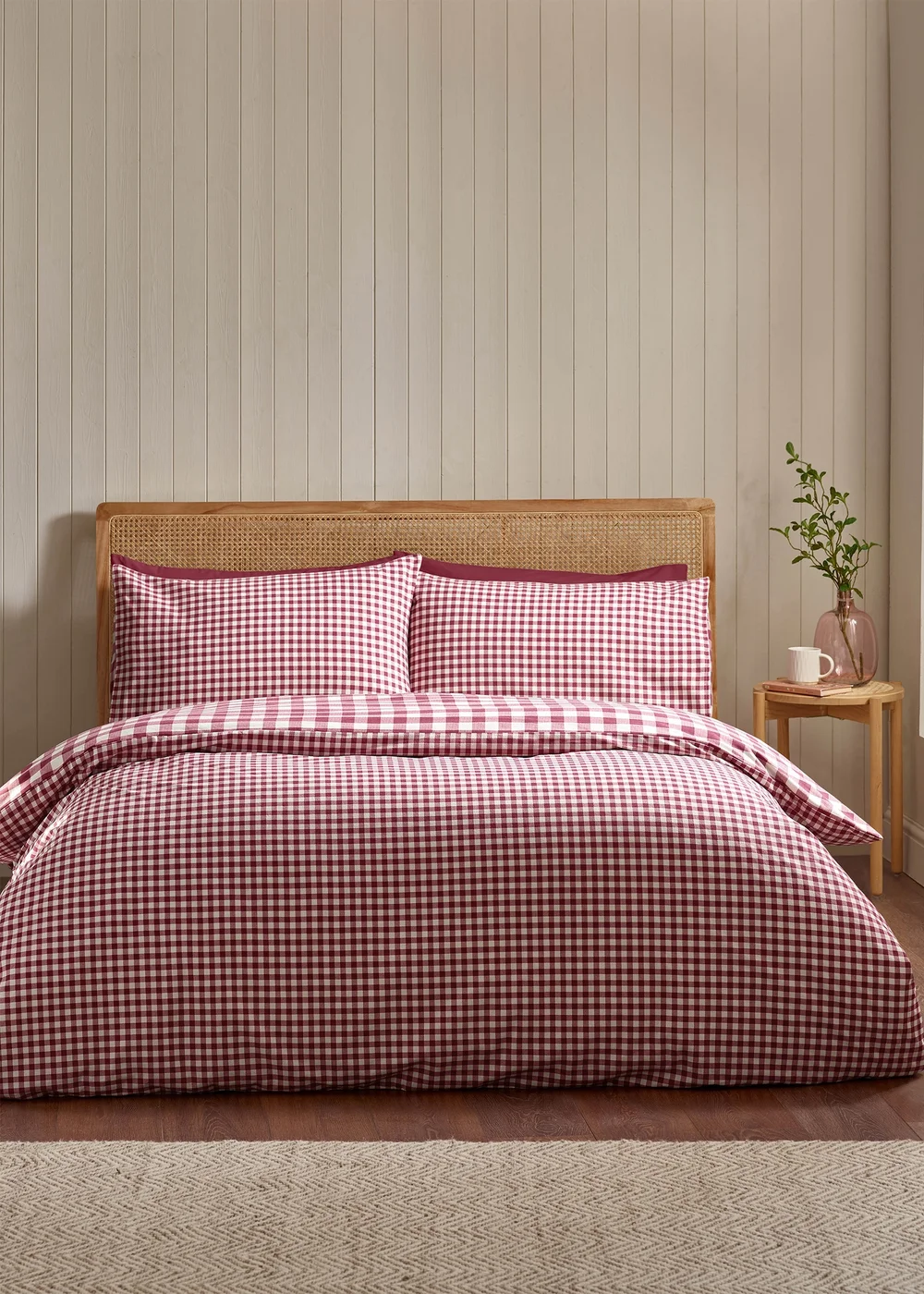 Catherine Lansfield Brushed Gingham Check Reversible Duvet Cover Set Burgundy - Single Image 2