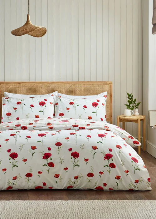 Catherine Lansfield Poppy Floral Reversible Duvet Cover Set Red - Single Image 2