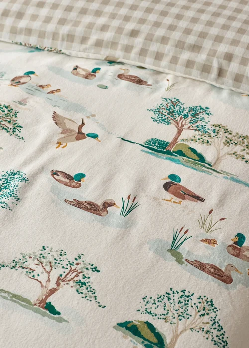 Catherine Lansfield Brushed Mallards Cotton Reversible Duvet Cover Set Cream - Single Image 4