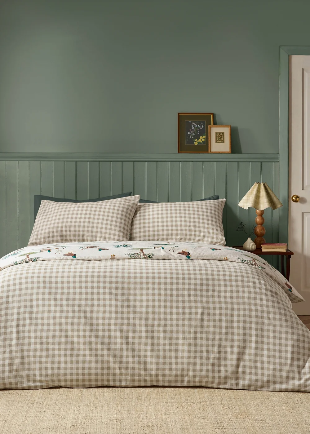 Catherine Lansfield Brushed Mallards Cotton Reversible Duvet Cover Set Cream - Single Image 2