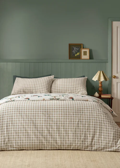 Catherine Lansfield Brushed Mallards Cotton Reversible Duvet Cover Set Cream - Single Image 2