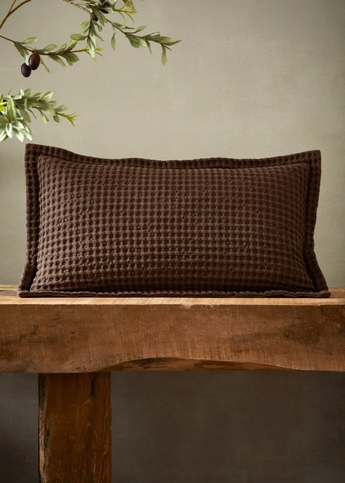 Pineapple Elephant Jaipur Chunky Waffle Cotton 30x50cm Cushion Chocolate - 30 x 50cm Image 1