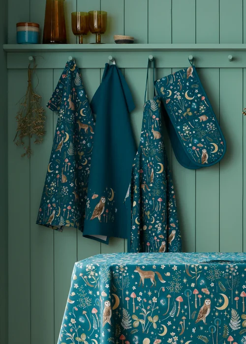 Catherine Lansfield Enchanted Twilight Animals Cotton 70x80cm Kitchen Adult Apron Green - One Size Image 2