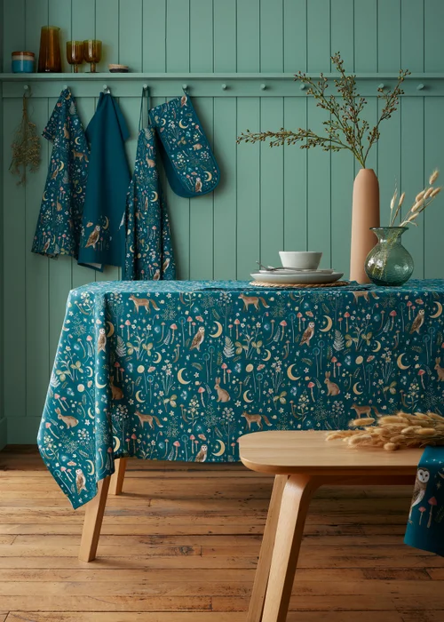 Catherine Lansfield Enchanted Twilight Animals Cotton Table Cloth Green - 137 x 178cm Image 1