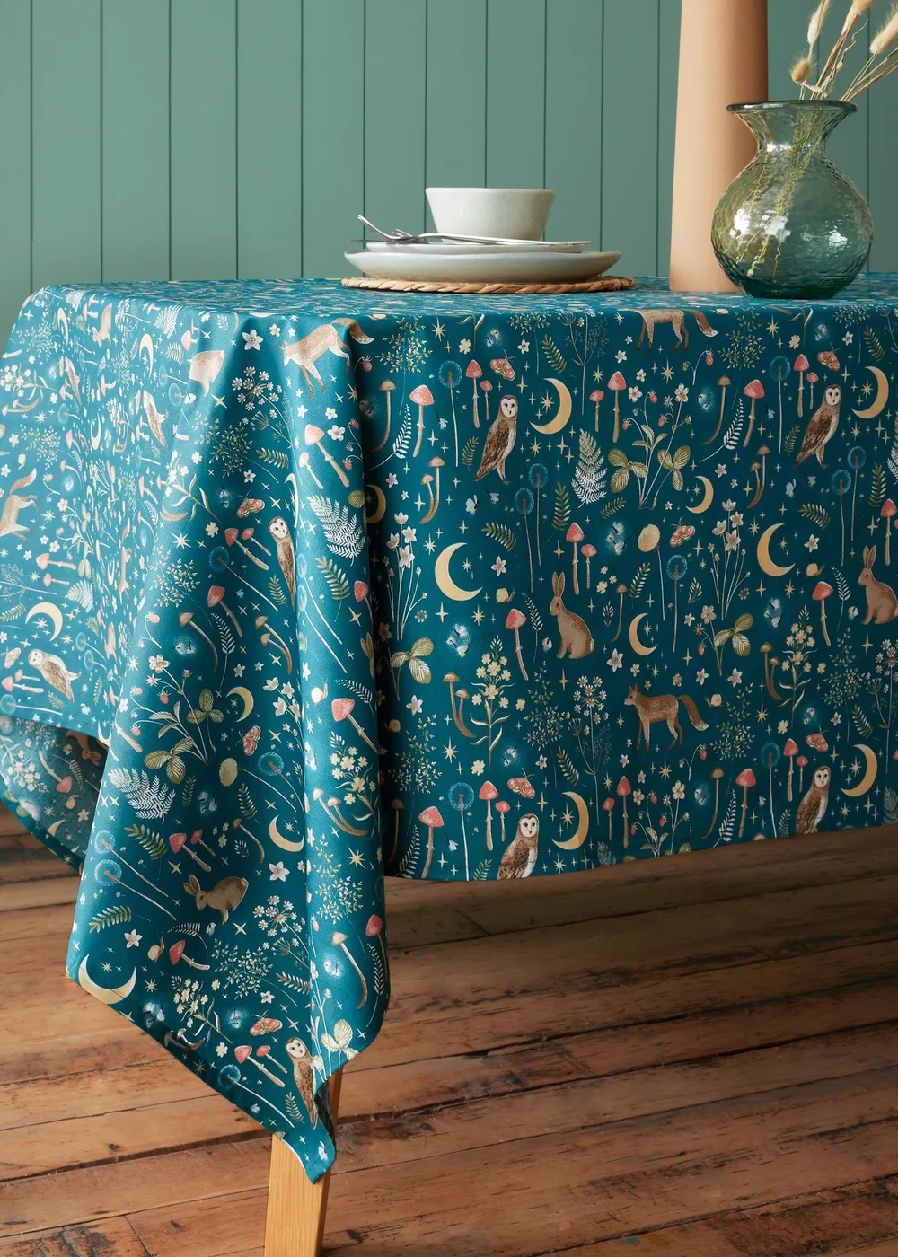 Catherine Lansfield Enchanted Twilight Animals Cotton Table Cloth Green - 137 x 178cm Image 2