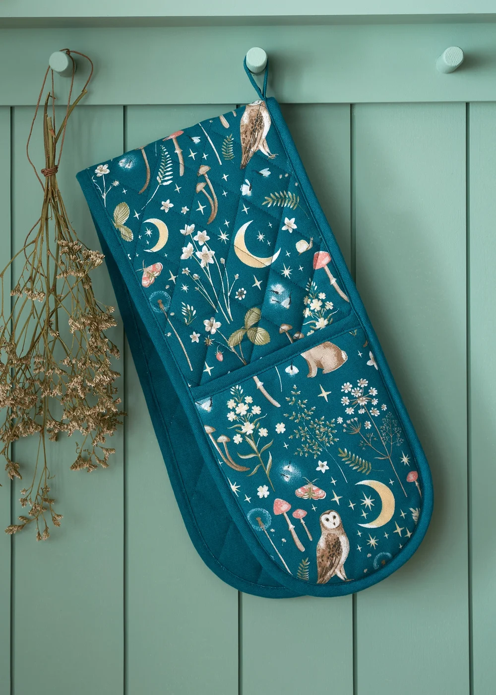Catherine Lansfield Enchanted Twilight Animals Cotton Kitchen Double Oven Glove Green - One Size Image 1