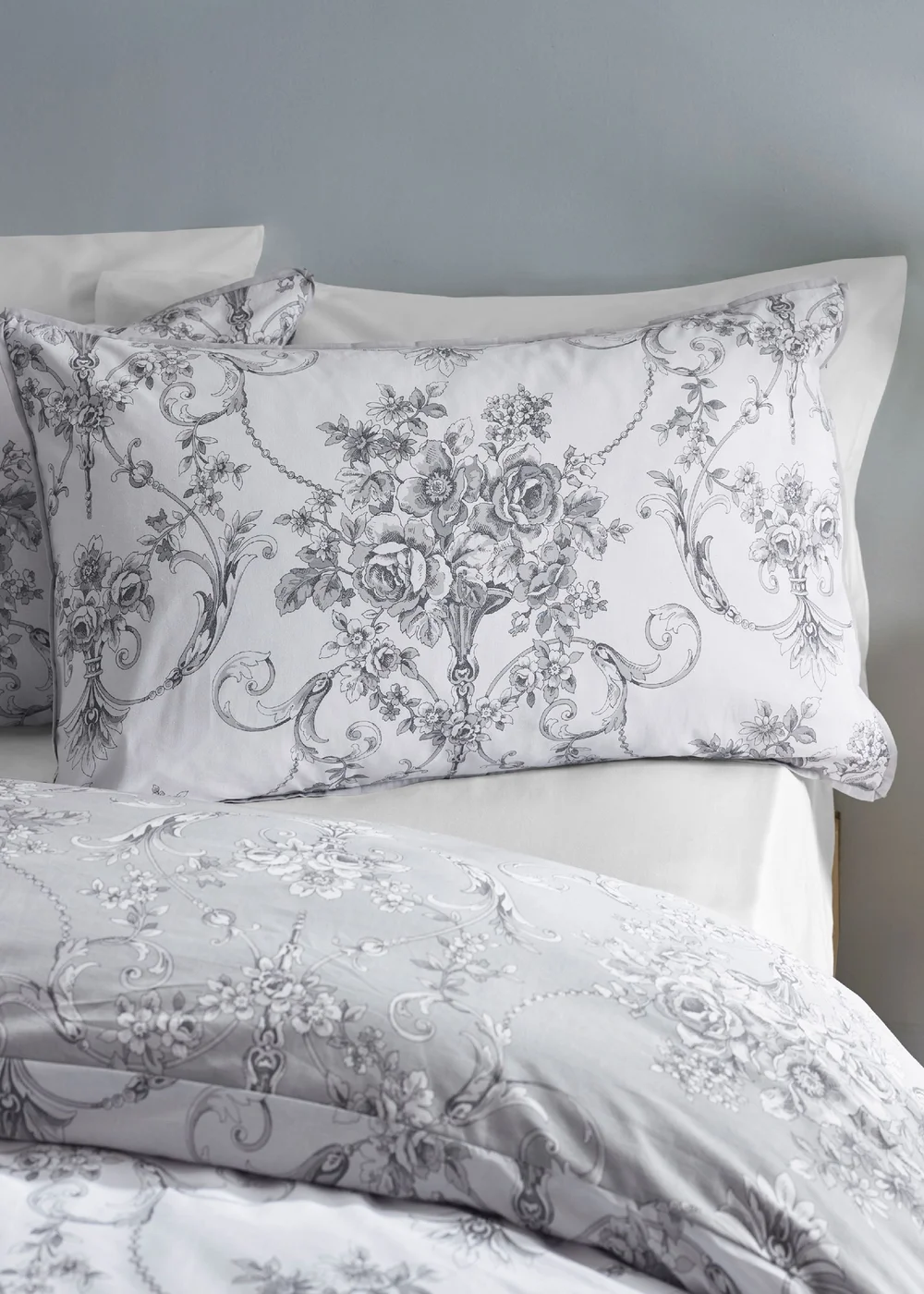 Catherine Lansfield Antoinette Damask Reversible Duvet Cover Set Grey - Single Image 3