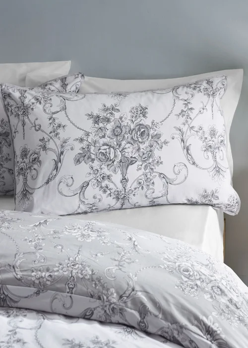 Catherine Lansfield Antoinette Damask Reversible Duvet Cover Set Grey - Single Image 3