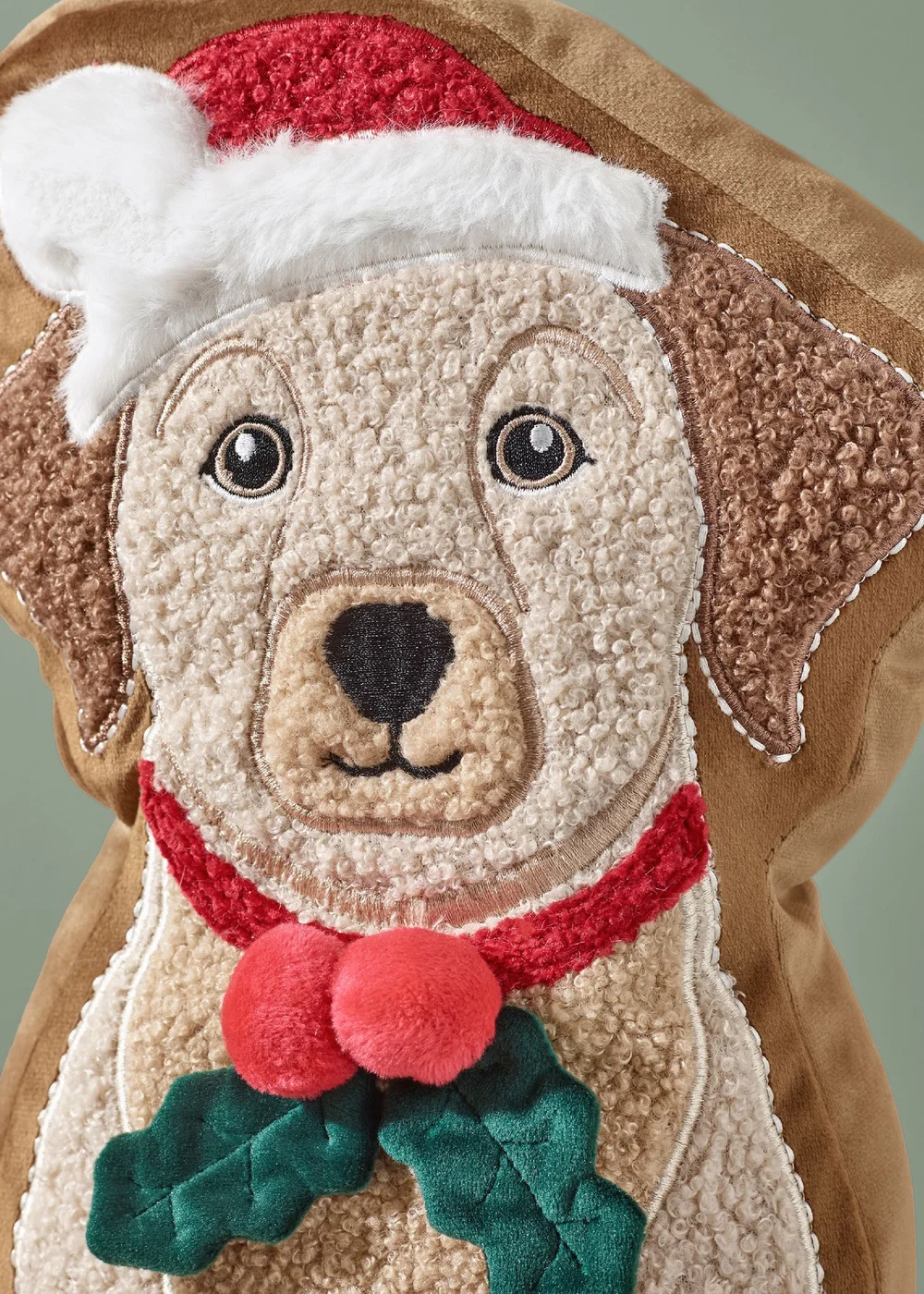 Catherine Lansfield Christmas Dog 20x35cm 3D Shaped Cushion Cream / Red - One Size Image 3