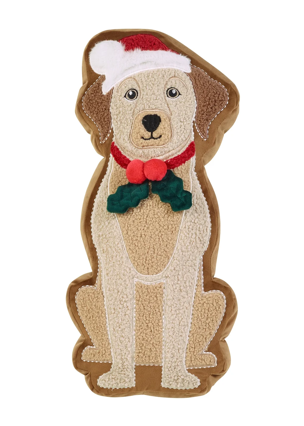 Catherine Lansfield Christmas Dog 20x35cm 3D Shaped Cushion Cream / Red - One Size Image 1