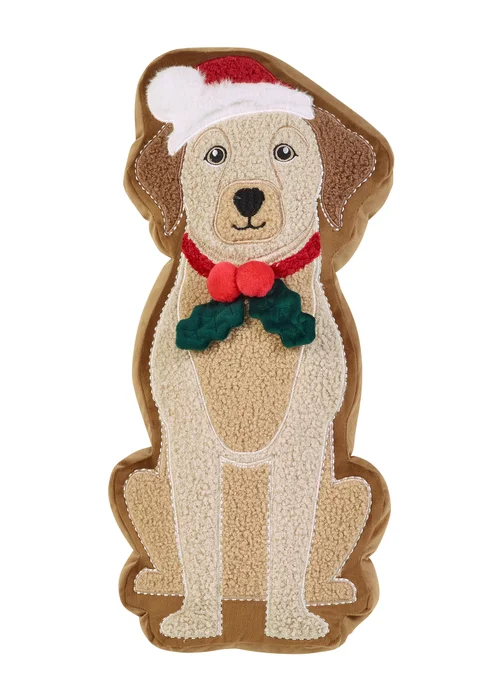 Catherine Lansfield Christmas Dog 20x35cm 3D Shaped Cushion Cream / Red - One Size Image 1