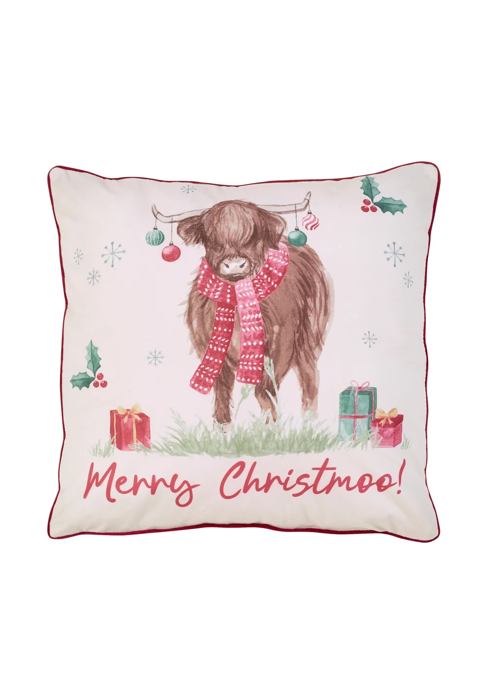 Catherine Lansfield Merry Christmoo Soft Touch 45x45cm Cushion Natural - 45cm x 45cm Image 1