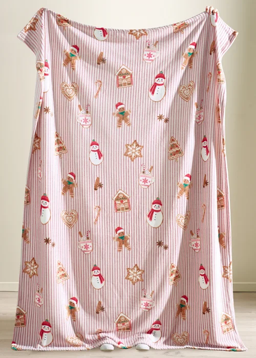 Catherine Lansfield Christmas Gingerbread Stripe Cosy Fleece 130x170cm Blanket Throw Natural - One Size Image 2