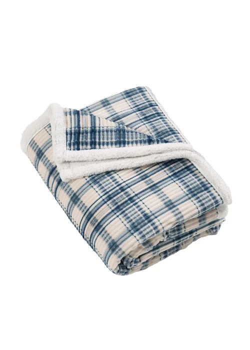 Catherine Lansfield Cosy Ribbed Check 130x170cm Blanket Throw Blue - One Size Image 4