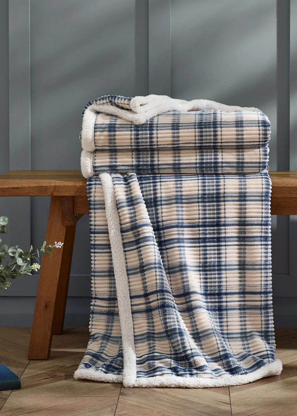 Catherine Lansfield Cosy Ribbed Check 130x170cm Blanket Throw Blue - One Size Image 1