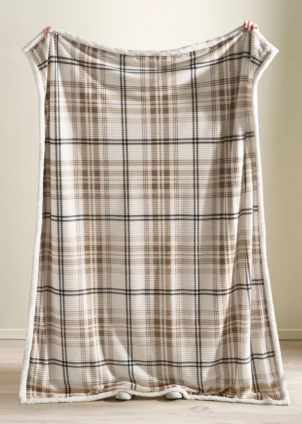 Catherine Lansfield Cosy Ribbed Check 130x170cm Blanket Throw Natural - One Size Image 2