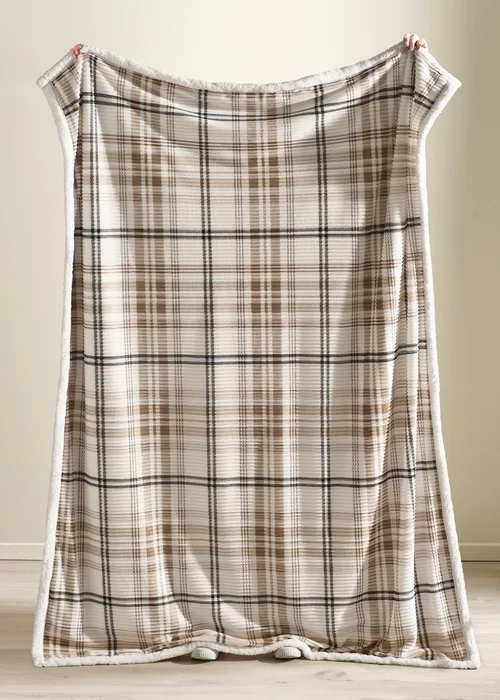 Catherine Lansfield Cosy Ribbed Check 130x170cm Blanket Throw Natural - One Size Image 2