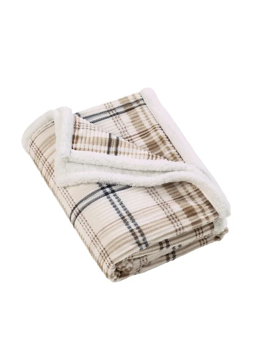 Catherine Lansfield Cosy Ribbed Check 130x170cm Blanket Throw Natural - One Size Image 4