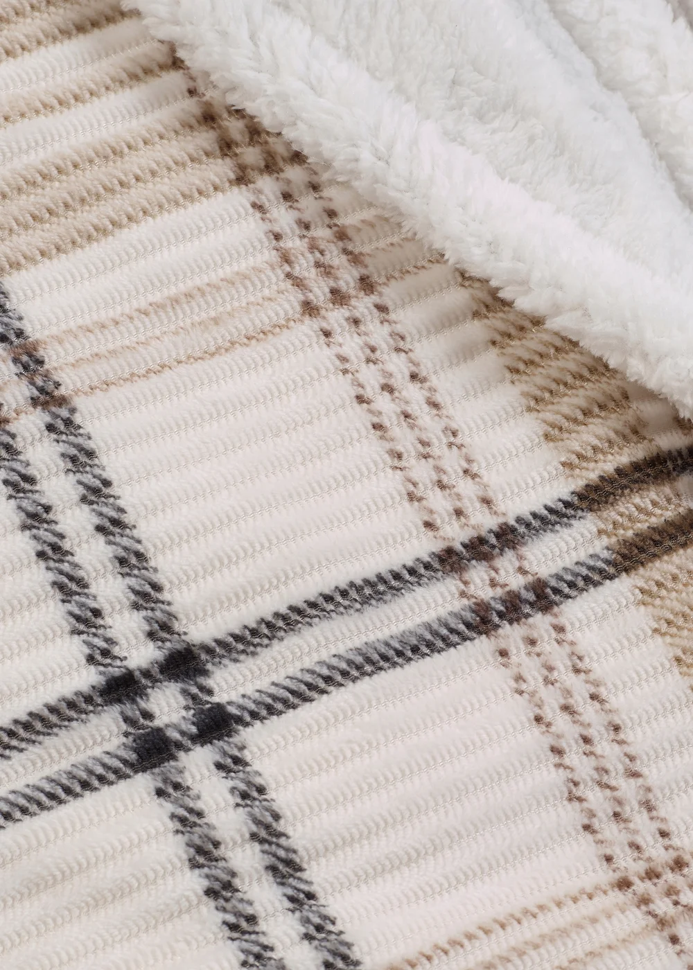 Catherine Lansfield Cosy Ribbed Check 130x170cm Blanket Throw Natural - One Size Image 3