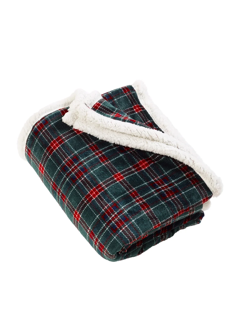 Catherine Lansfield Tartan Sherpa Check Cosy Fleece 130x170cm Blanket Throw Green - One Size Image 4