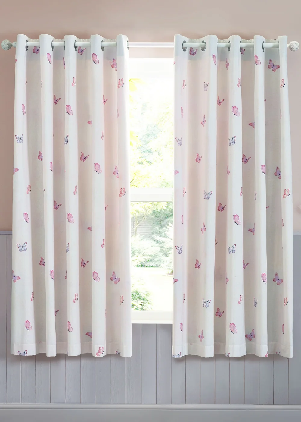 Catherine Lansfield Ombre Butterflies Fully Reversible Eyelet Curtains Two Panels Pink - 66W X 72D (168x183cm) Image 2
