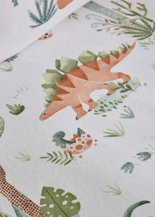 Catherine Lansfield Brushed Sleepy Saurus Dino Cotton Fitted Sheet Cream - Junior Image 2