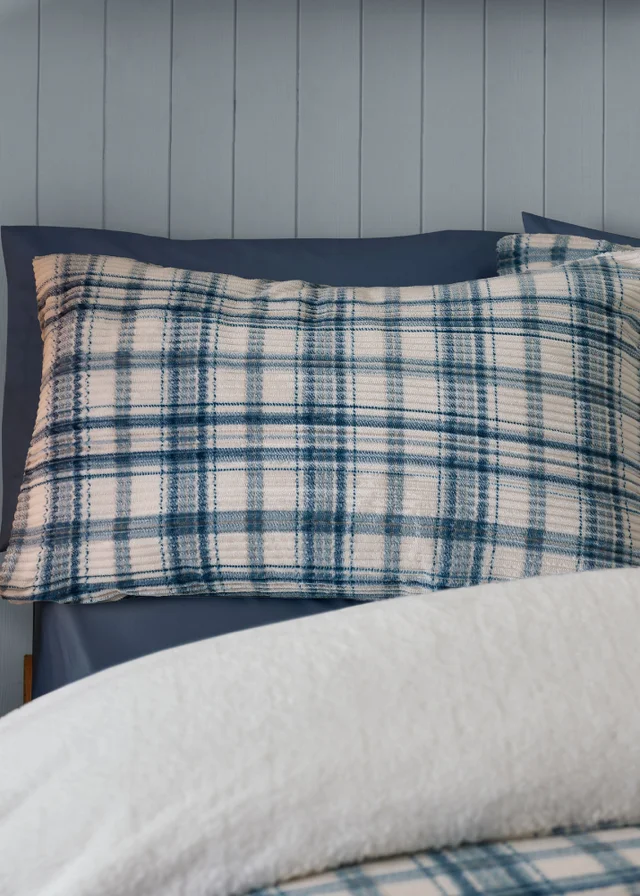 Catherine Lansfield Cosy Ribbed Check Duvet Cover Set Blue