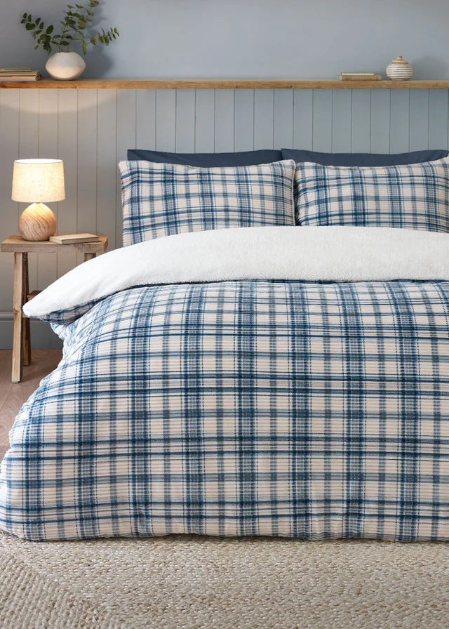 Catherine Lansfield Cosy Ribbed Check Duvet Cover Set Blue