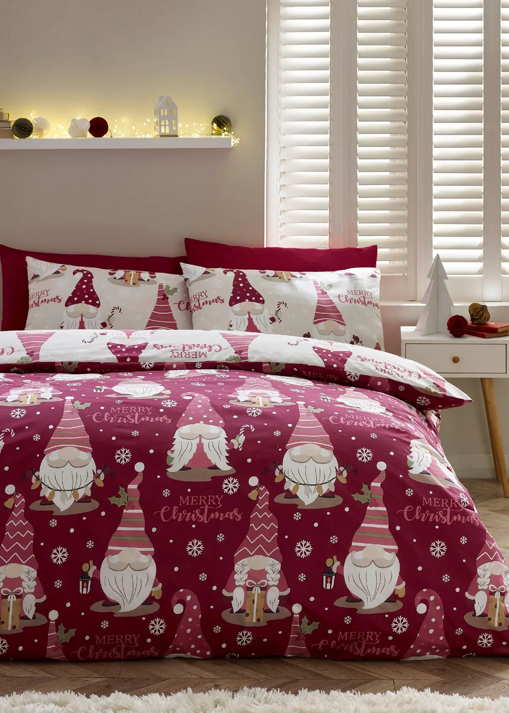 Catherine Lansfield Christmas Gonks Reversible Duvet Cover Set Plum - Single Image 2
