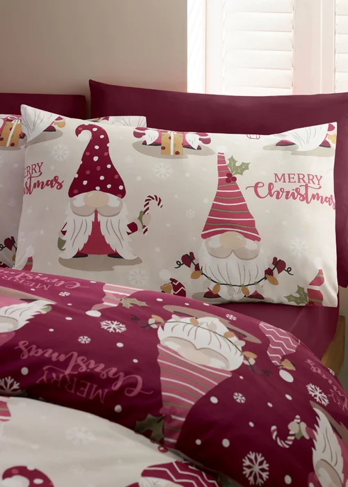 Catherine Lansfield Christmas Gonks Reversible Duvet Cover Set Plum - Single Image 3