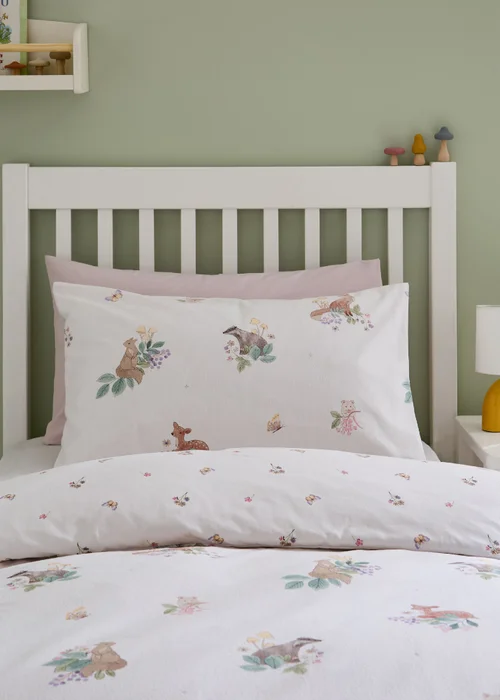 Catherine Lansfield Brushed Forest Friends Reversible Duvet Cover Set Cream - Junior Image 3