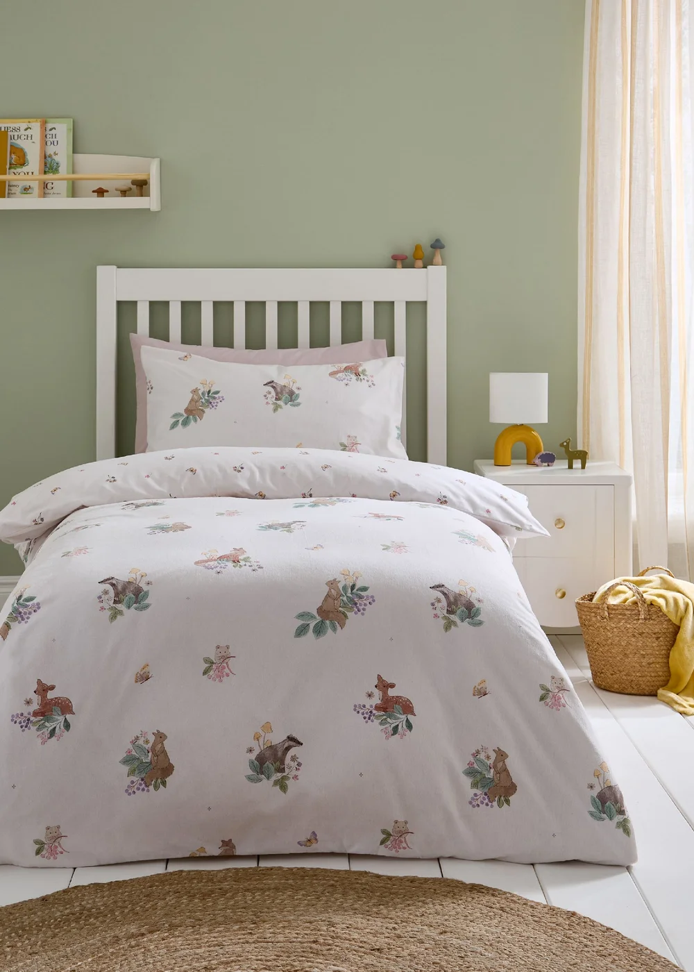 Catherine Lansfield Brushed Forest Friends Reversible Duvet Cover Set Cream - Junior Image 1