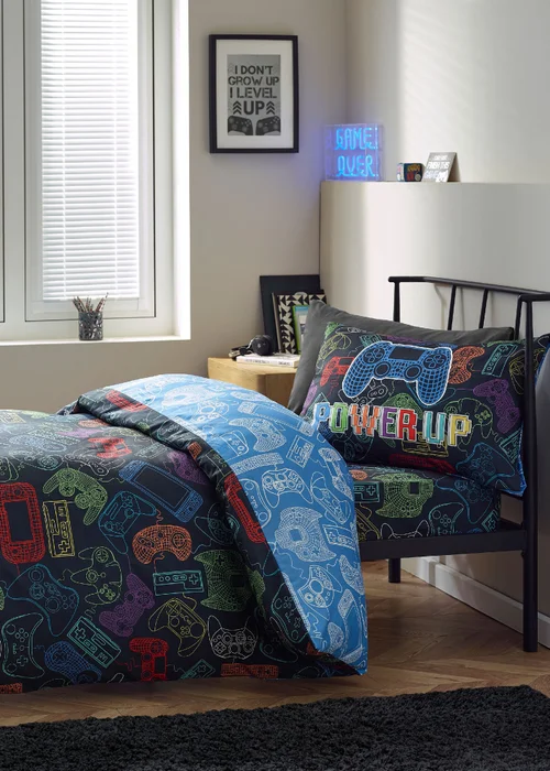Catherine Lansfield Power Up Gamer So Soft Duvet Cover Set Black - Single Image 1