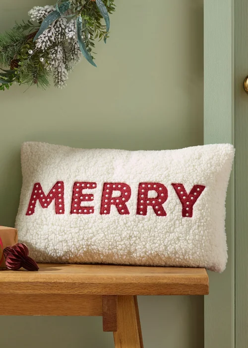 Catherine Lansfield Merry Boucle 30x50cm Cushion White / Red - One Size Image 2