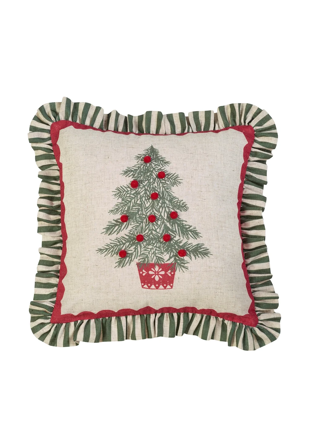 Catherine Lansfield Frilled Christmas Tree 45x45cm Cushion Green - 45cm x 45cm Image 1